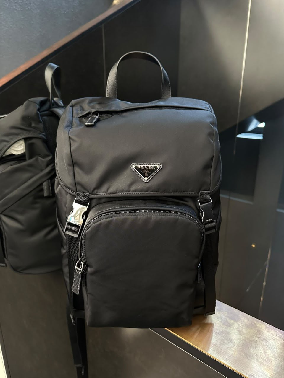 Re-Nylon and Saffiano Leather Backpack