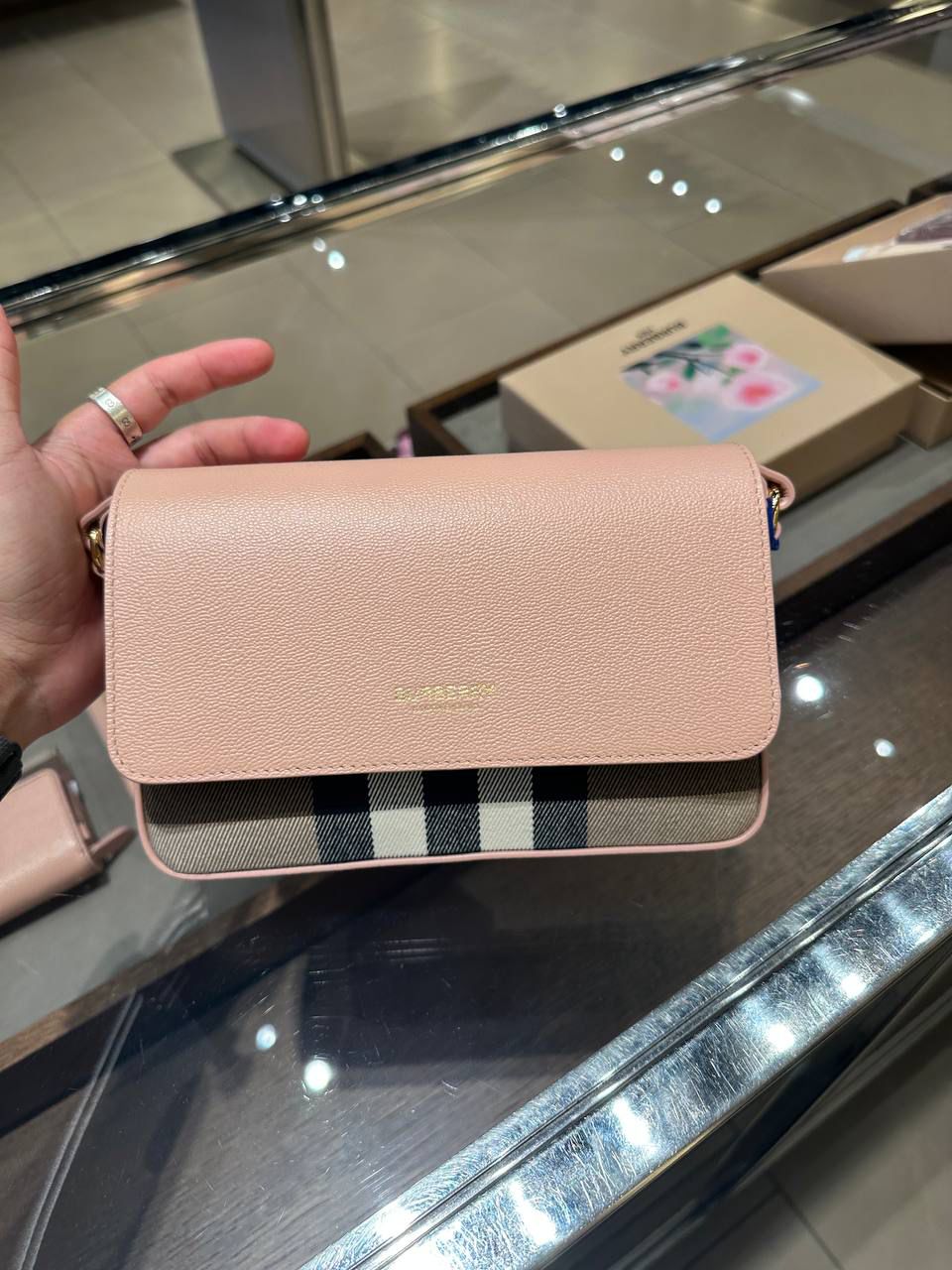Check and Leather Crossbody Bag