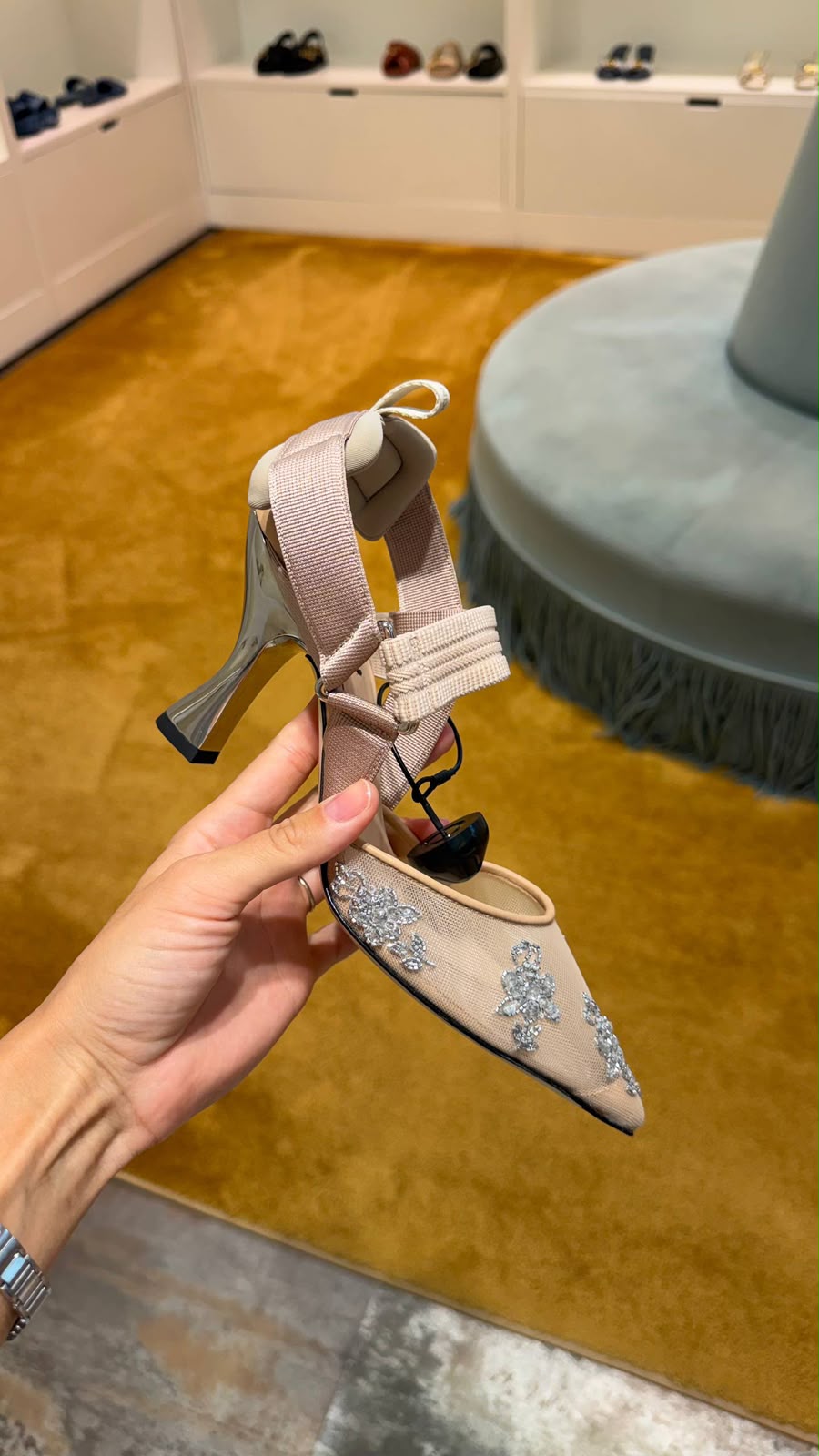 First Mesh Slingback Pumps
