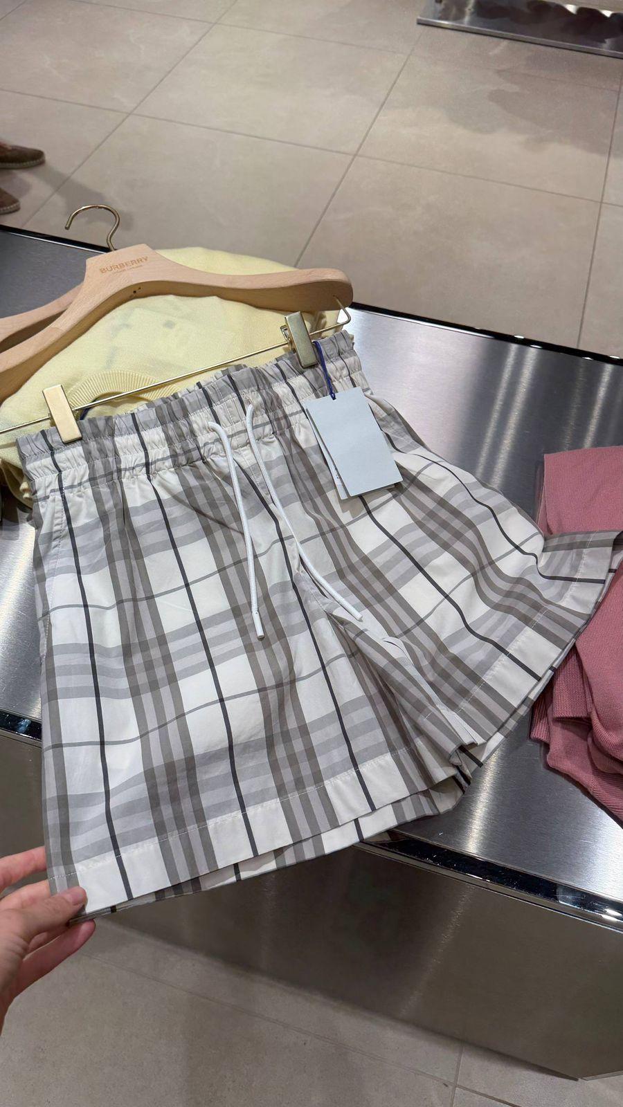 Check Cotton Drawstring Shorts