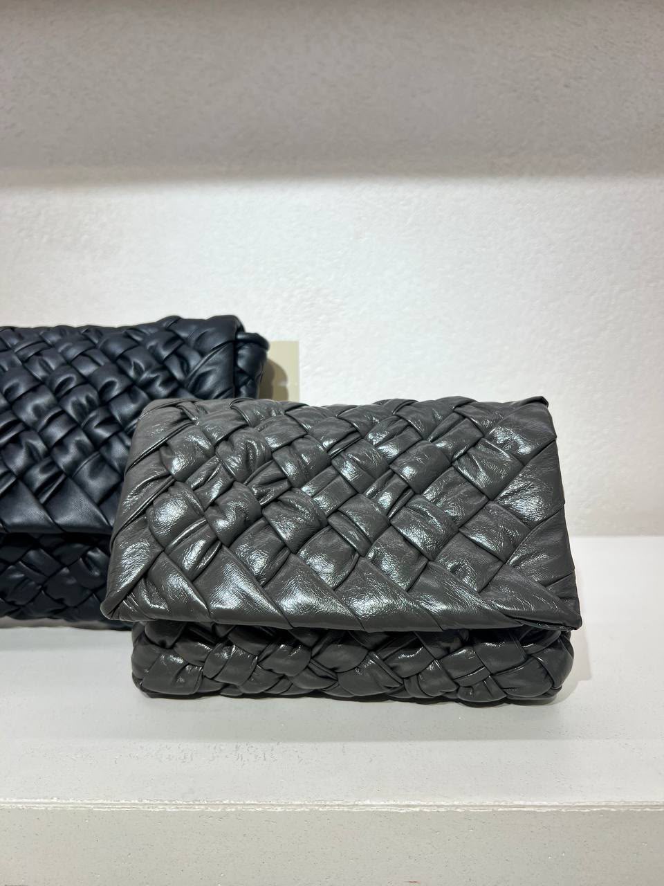 Brushed Leather Woven Shoulder Bag