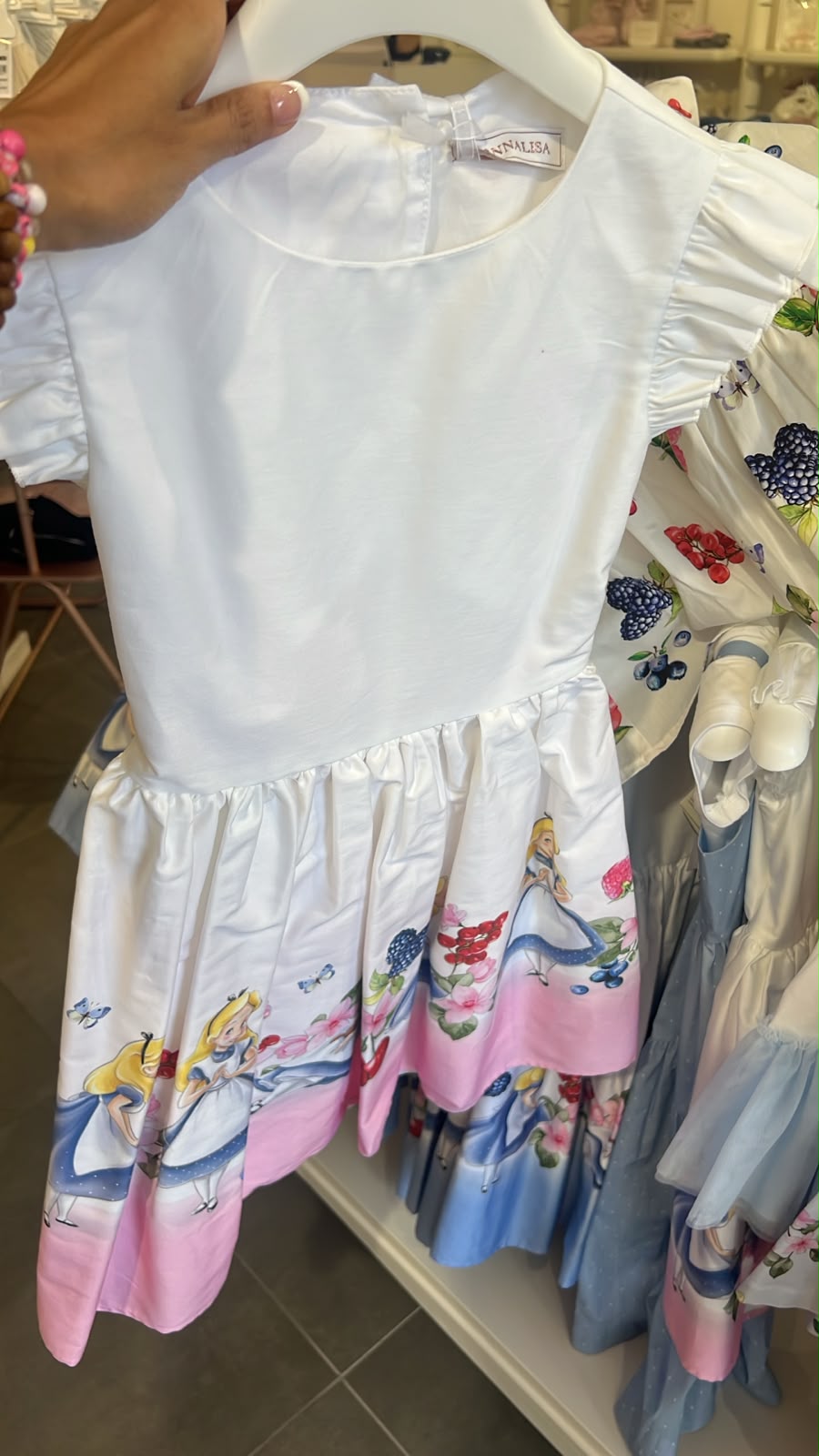 Alice in Wonderland Print Ruffle Sleeve Dress
