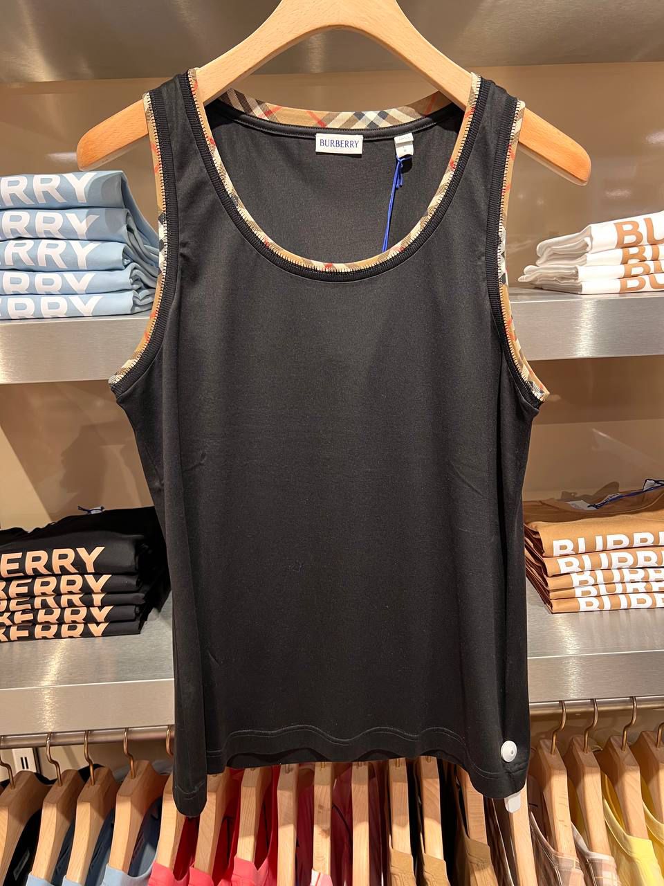Vintage Check Trim Cotton Tank Top