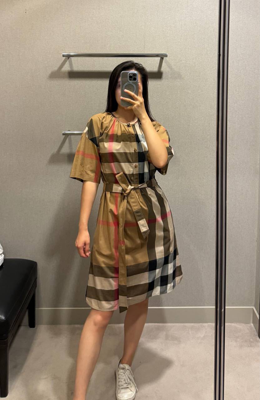 Vintage Check Cotton Shirt Dress