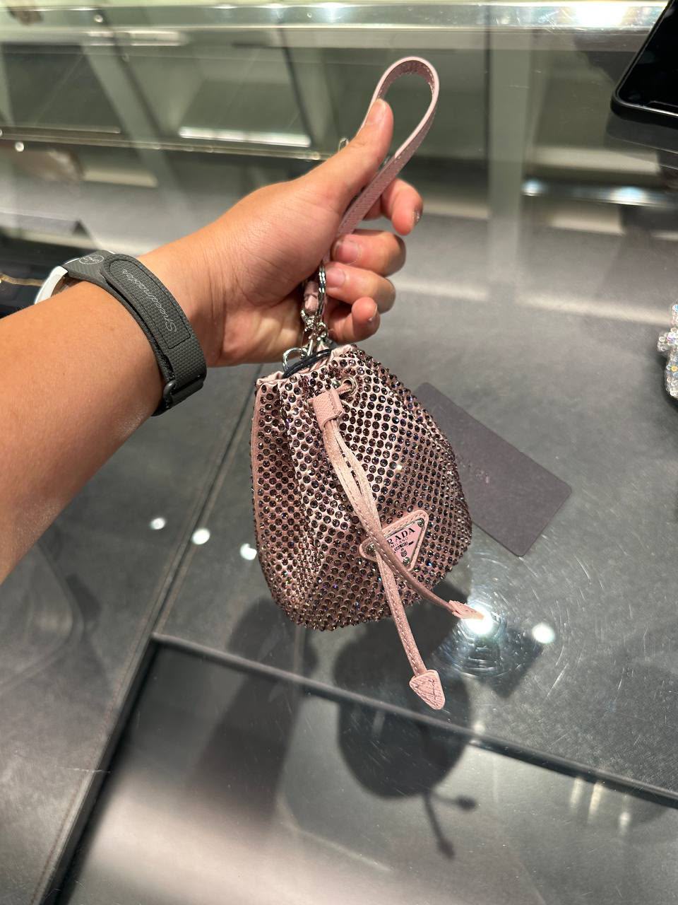 Satin Mini-Pouch with Artificial Crystals