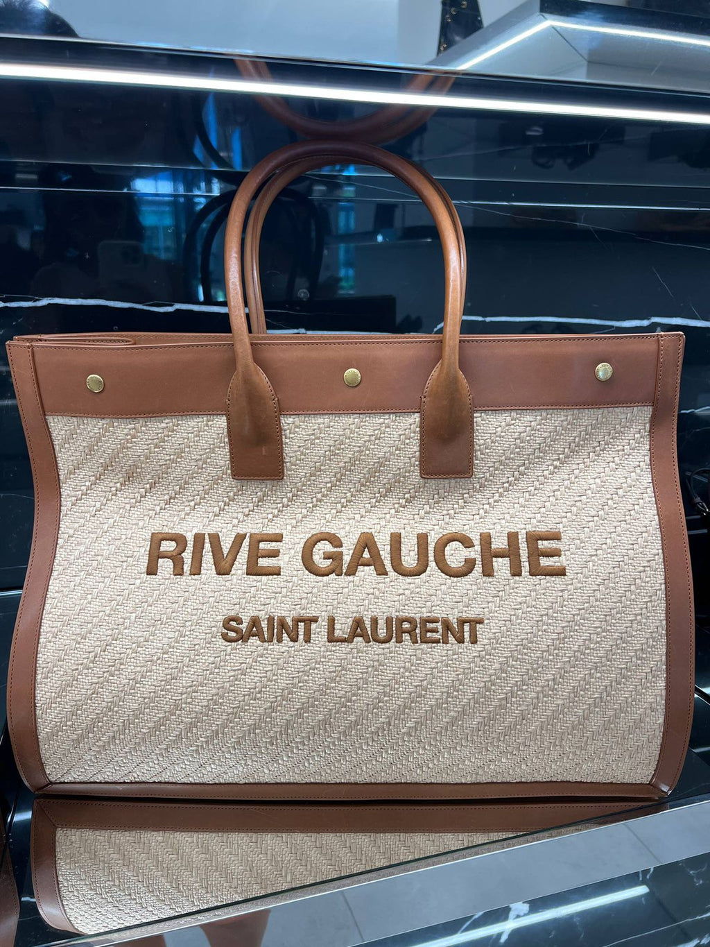 Rive Gauche Tote Bag in Raffia and Leather