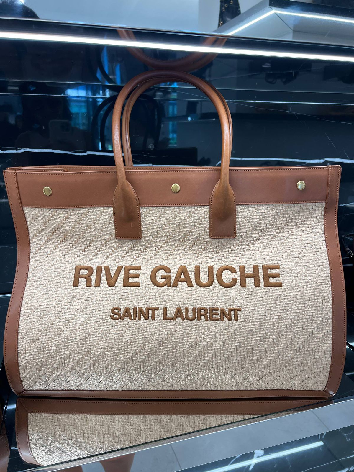 Rive Gauche Tote Bag in Raffia and Leather