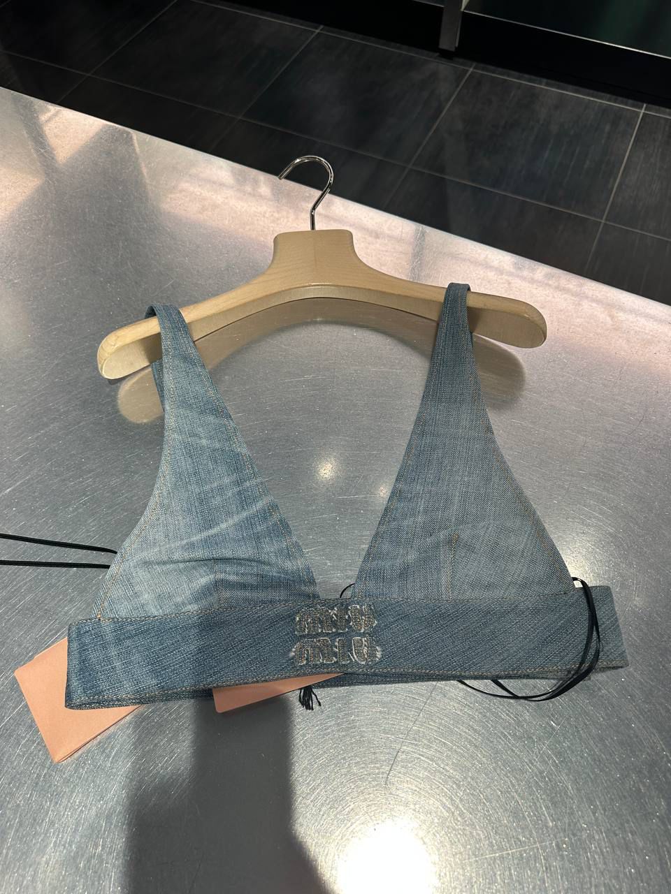 Denim bralette with logo