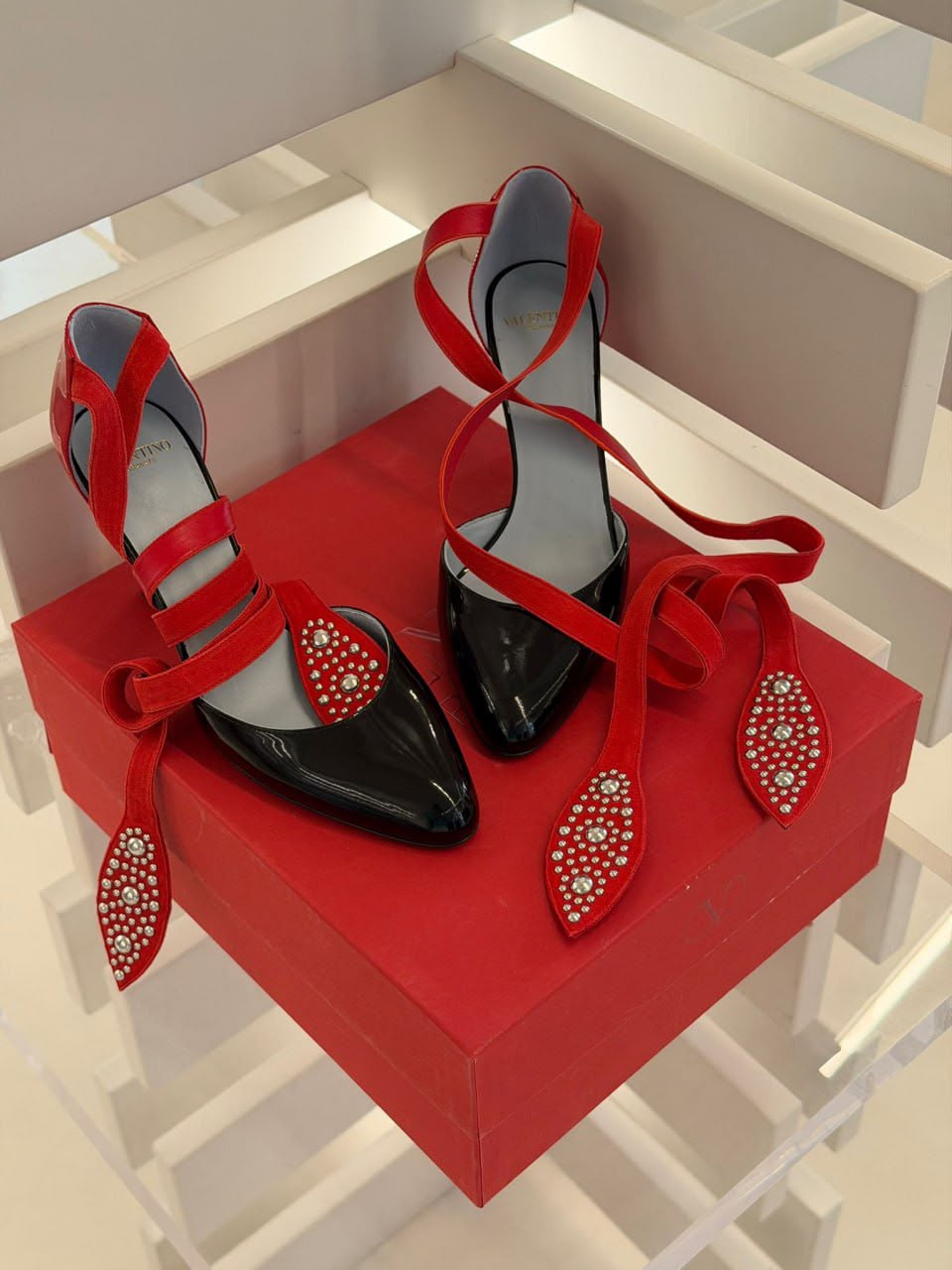 Ankle Wrap Patent Leather Pumps with Studs