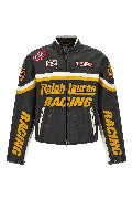 Leather biker jacket with patch