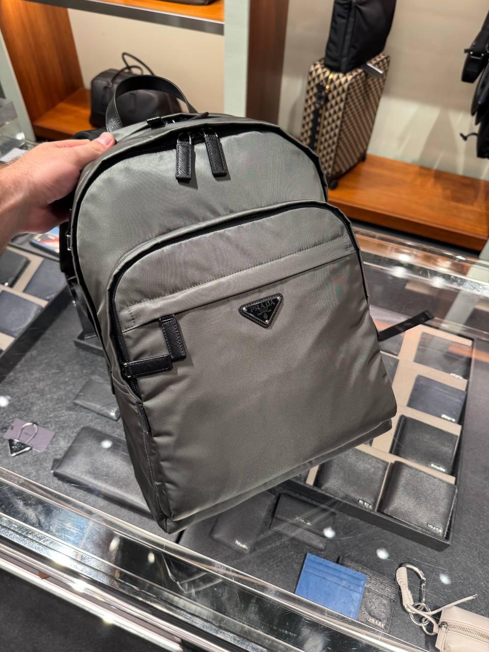 Re-Nylon and Saffiano leather backpack