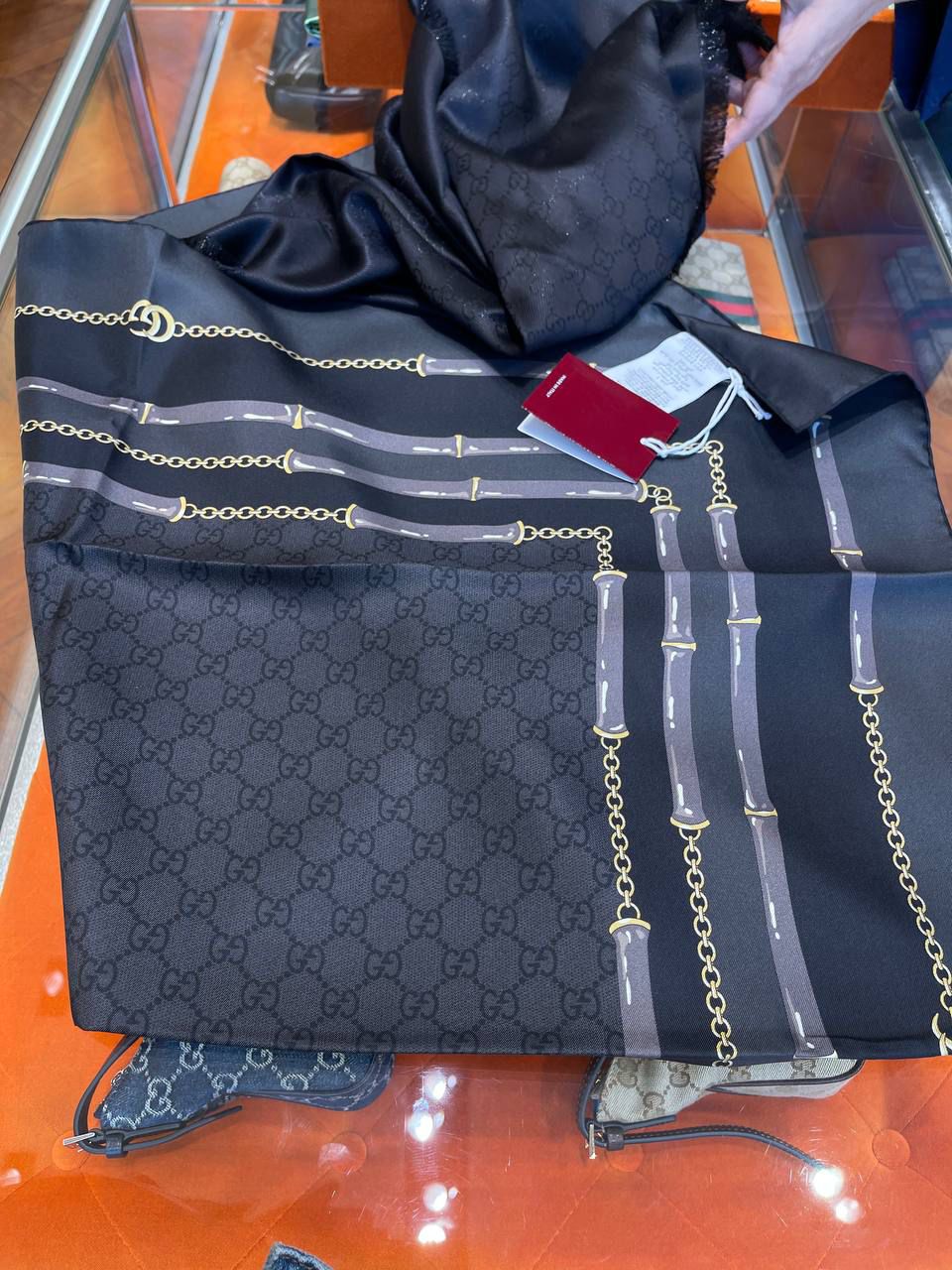 Gucci GG Monogram Bamboo and Chain Print Silk Scarf