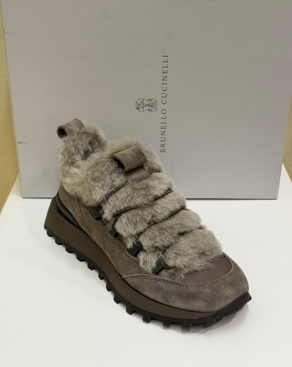 Shearling-lined suede hiking sneakers