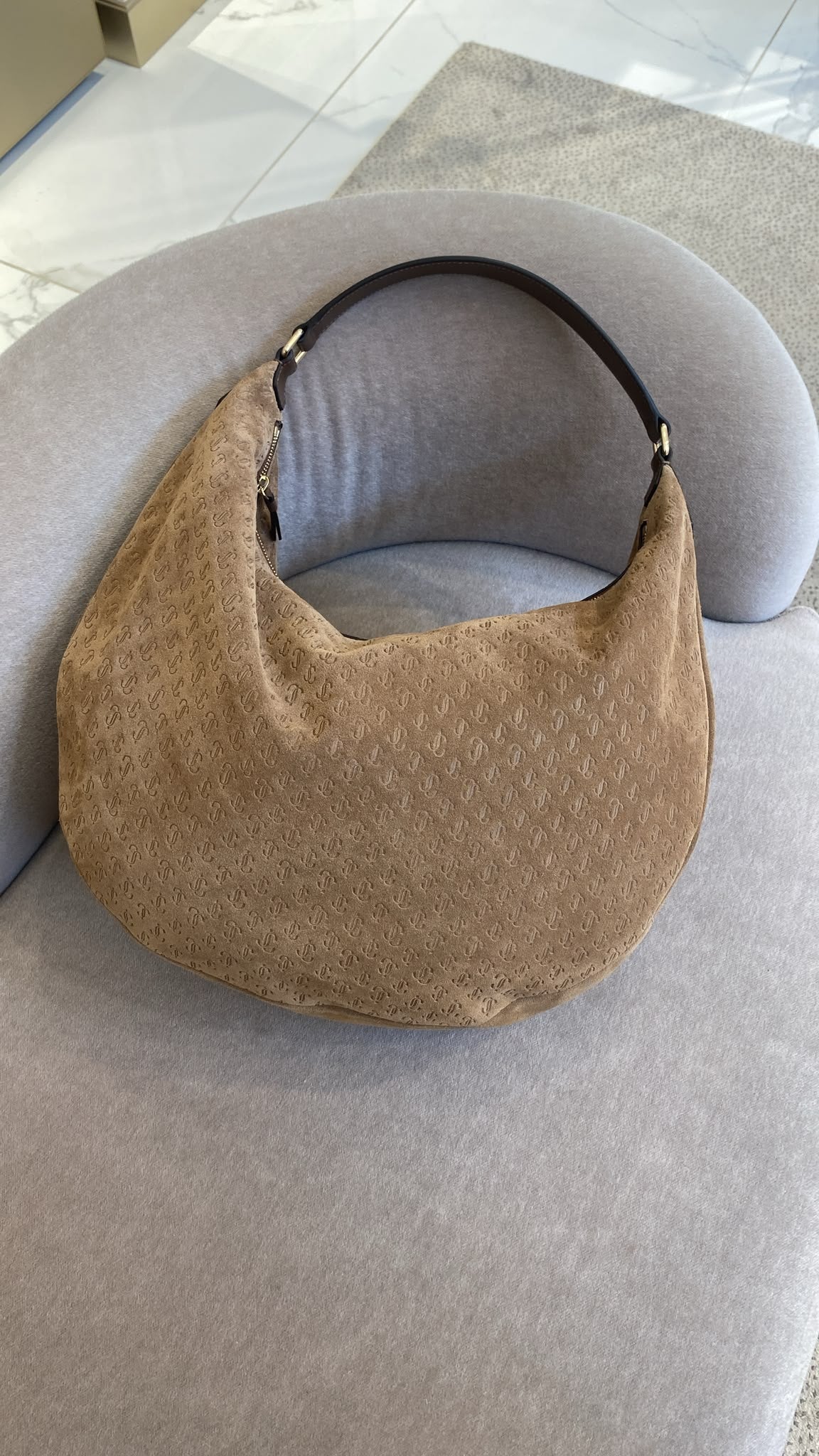 JC Monogram Suede Hobo Bag