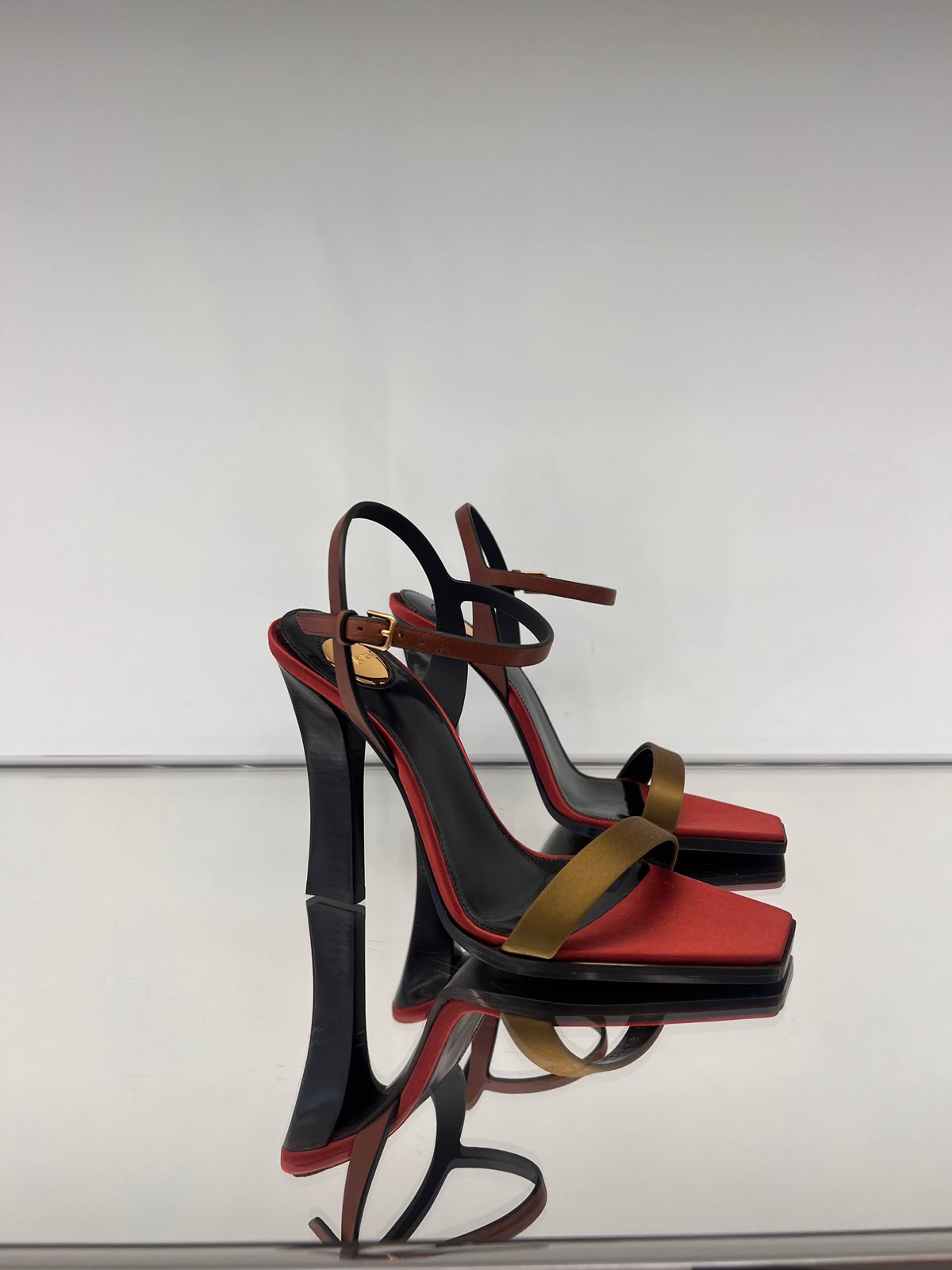 Satin and Leather Ankle-Strap Sandals