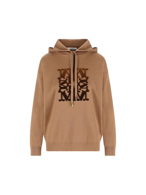 Felpa in Lana Vergine con Cappuccio e Logo in Velluto
