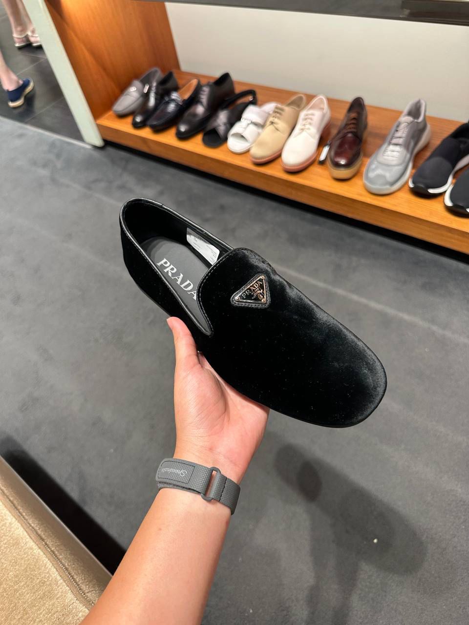 Suede Loafers with Triangle Logo
