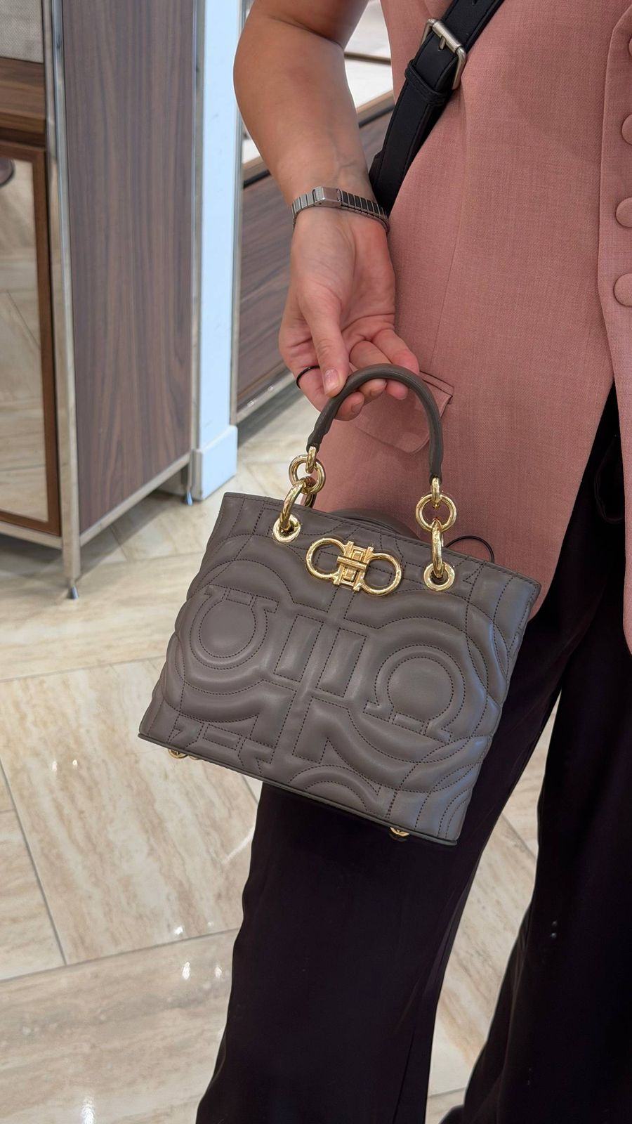 Salvatore Ferragamo Gancini Quilted Top Handle Bag
