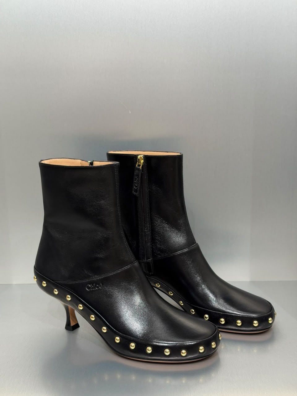 Studded Kitten Heel Ankle Boots