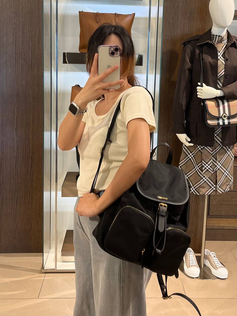 Nylon and Leather Backpack