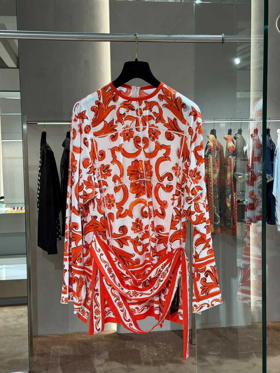 Carretto-print silk twill blouse