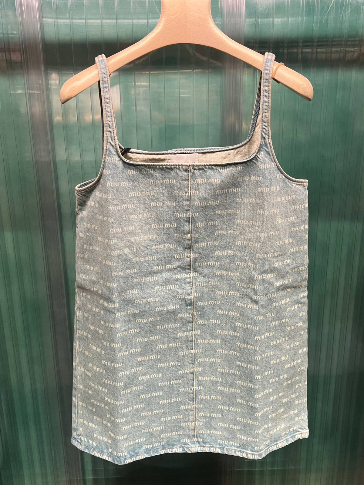 Logo-print denim mini dress