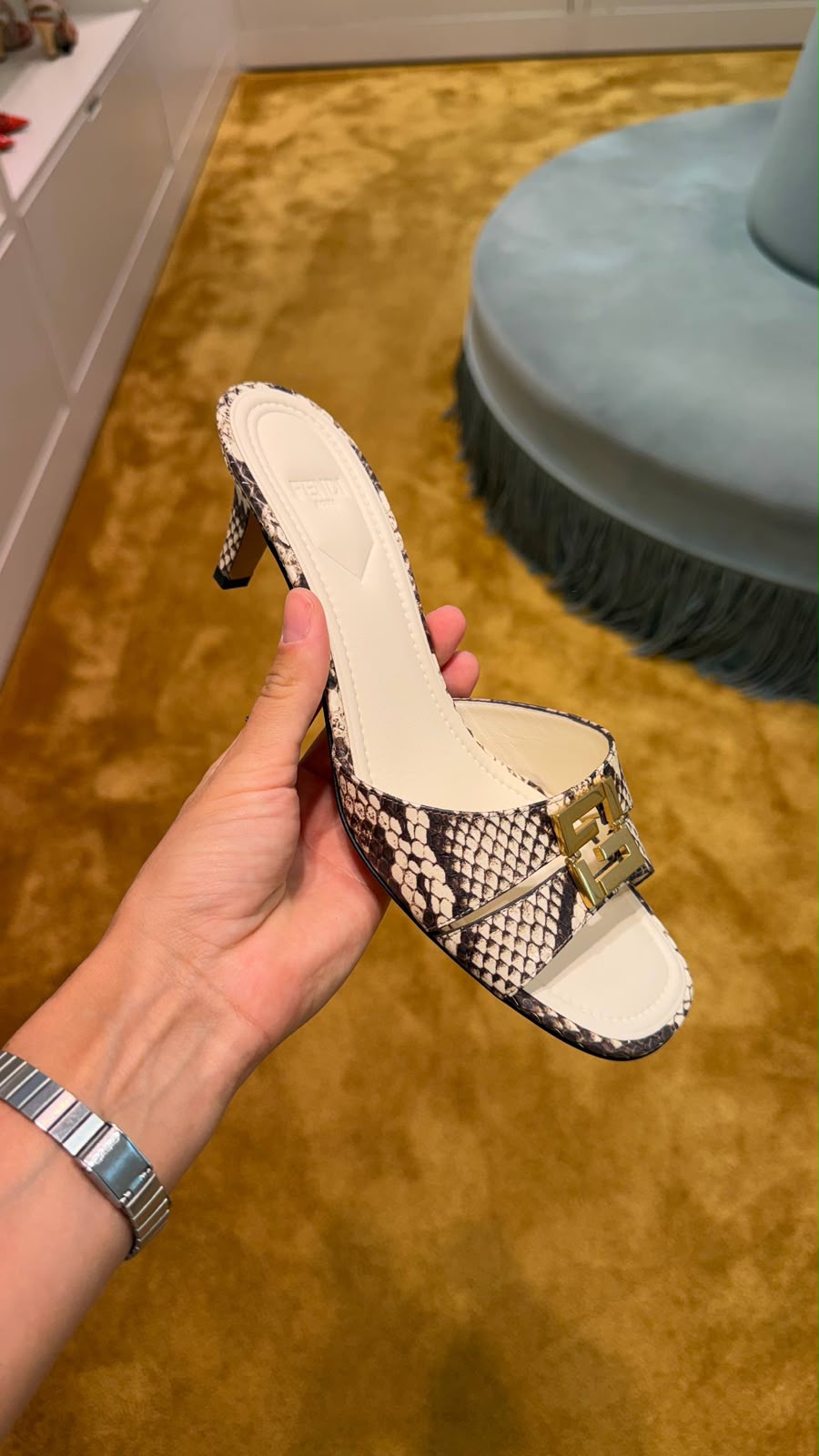 O'Lock Snake-Effect Leather Mules