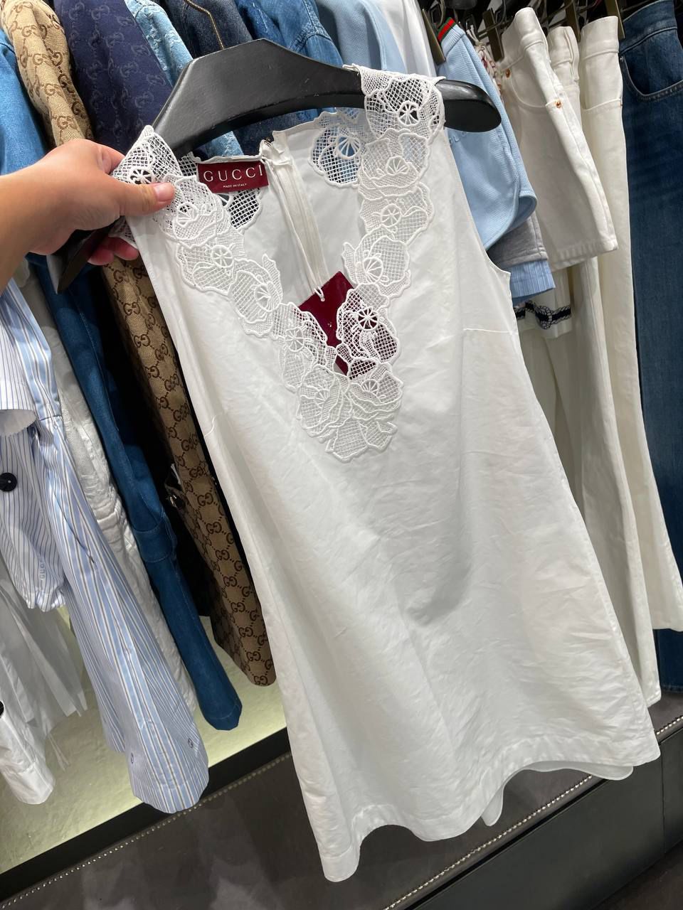 Lace-Trimmed Cotton Dress