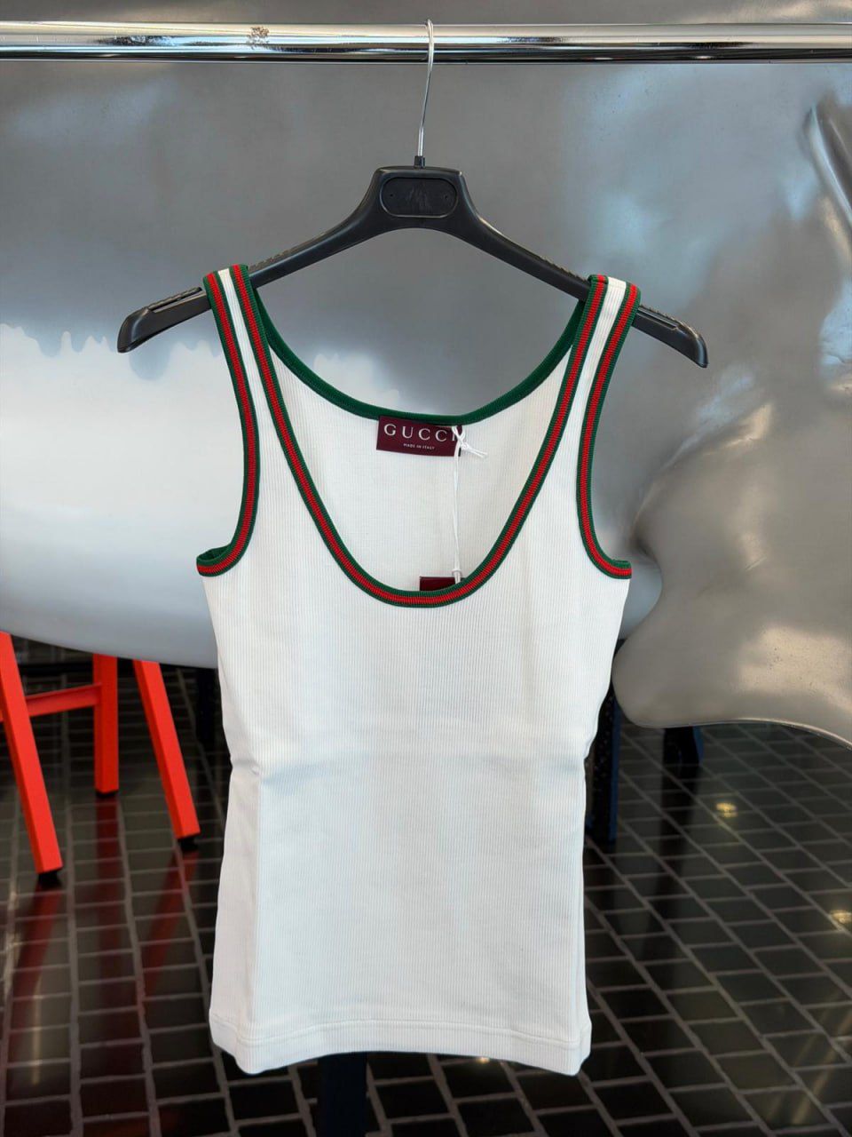 Web trim ribbed tank top