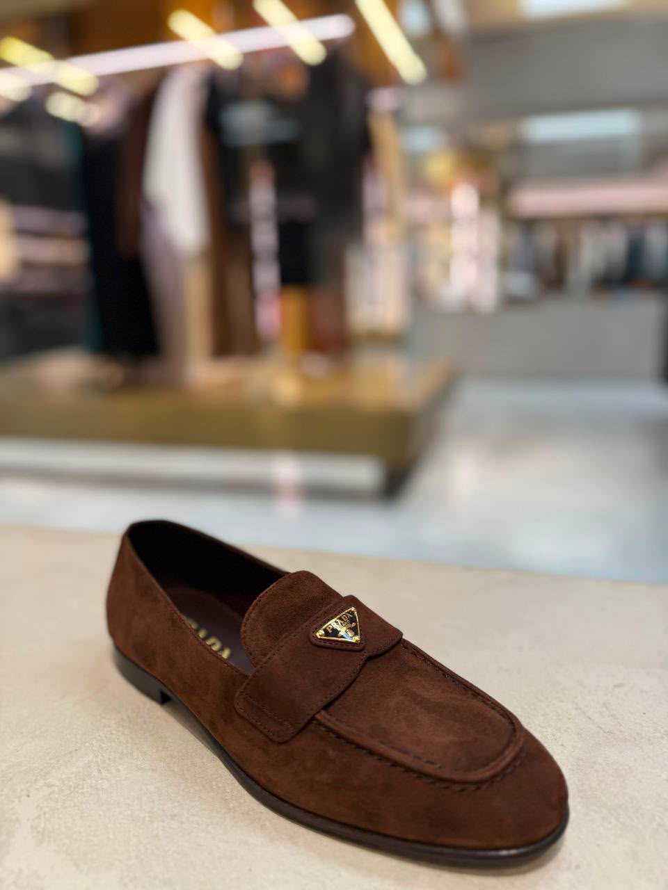 Suede Loafers with Triangle Logo