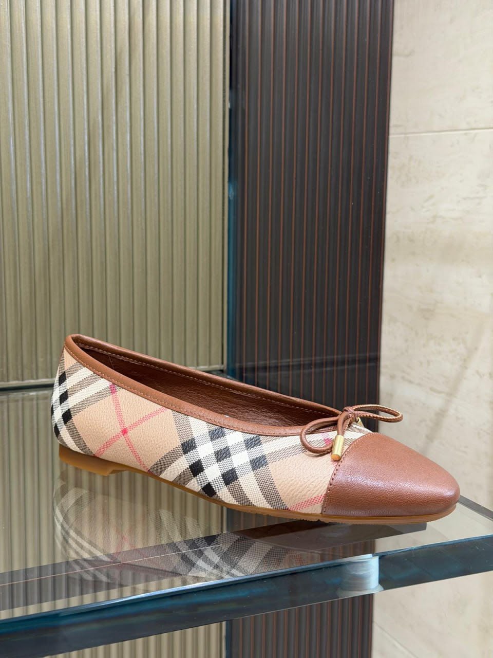 Vintage Check Cotton and Leather Ballet Flats