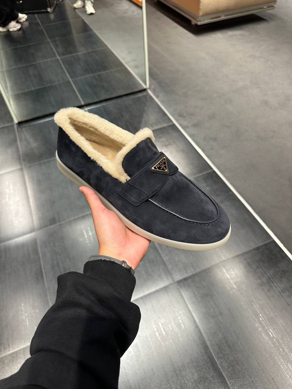 Suede Loafers with Shearling Lining