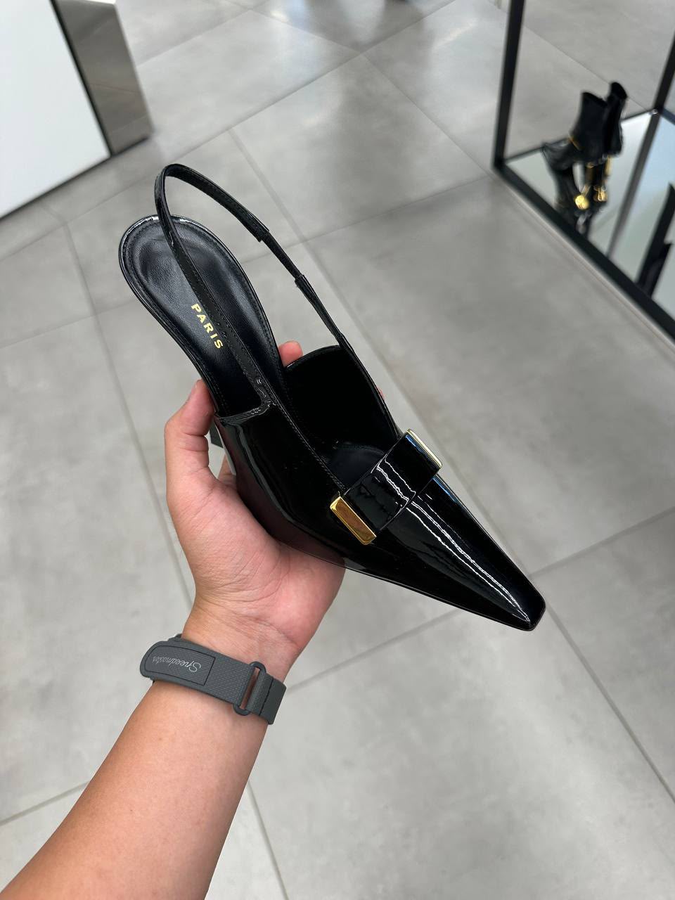 Blade Slingback Pumps in Patent Leather