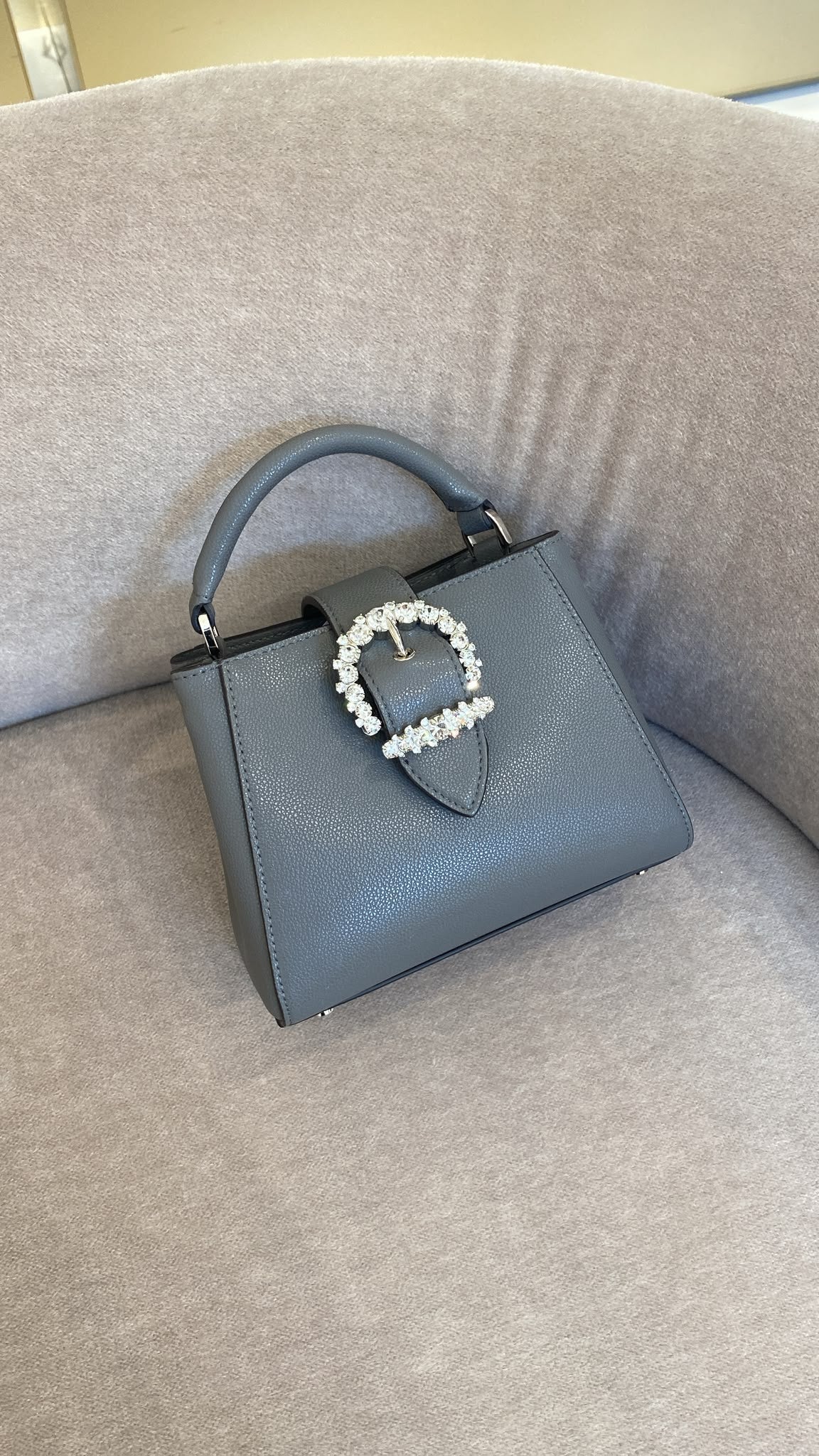 Crystal Buckle Top Handle Bag