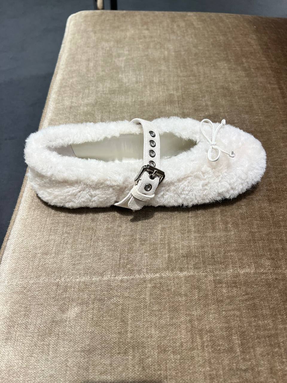 Faux Fur Buckle Ballet Flats