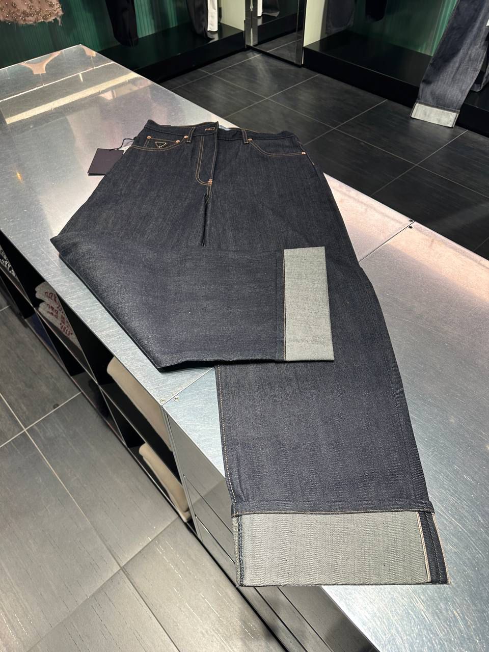 High-waisted denim pants