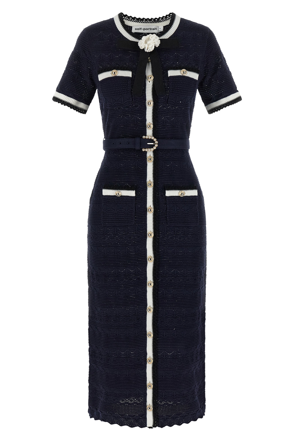 'Navy Pointelle Knit Midi' dress