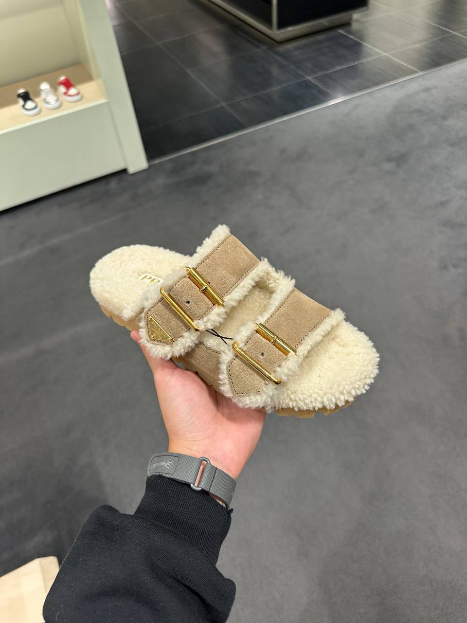 Shearling and Suede Slides