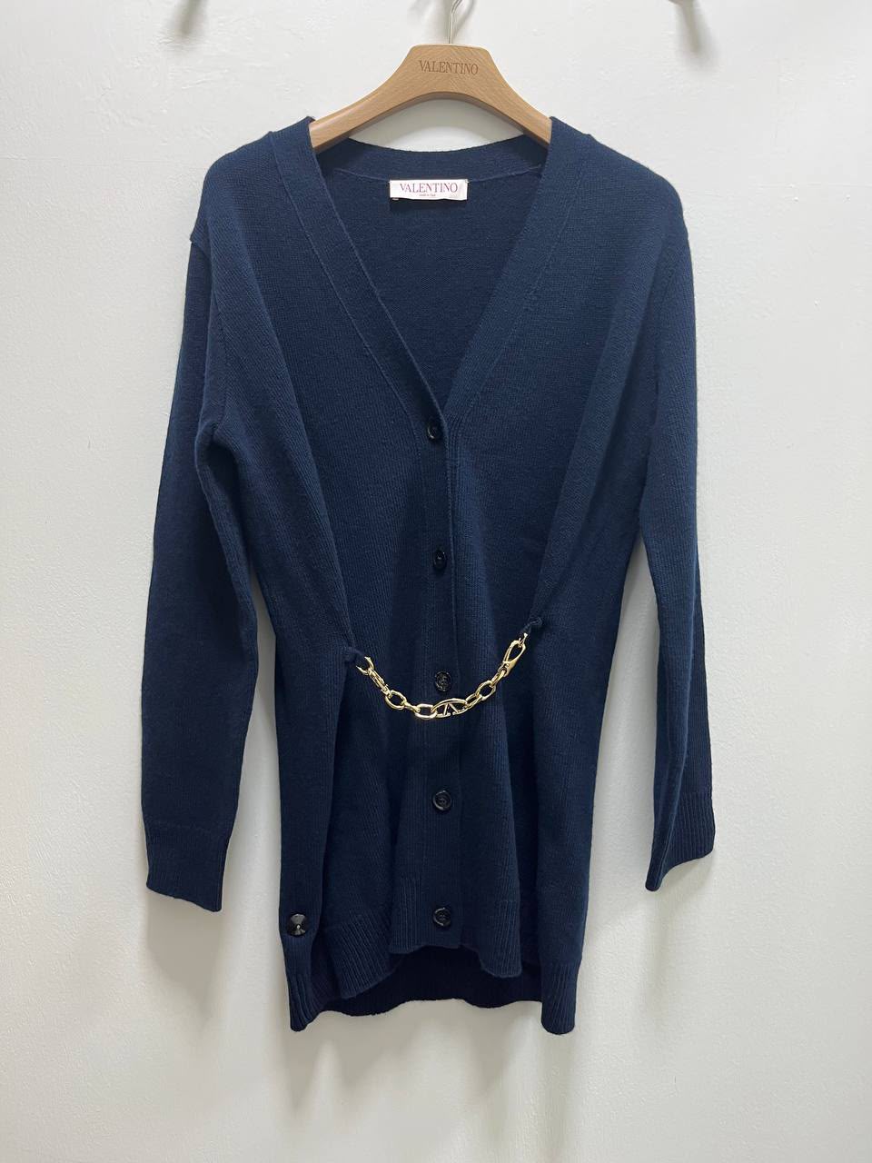 Chain-Embellished V-Neck Cardigan