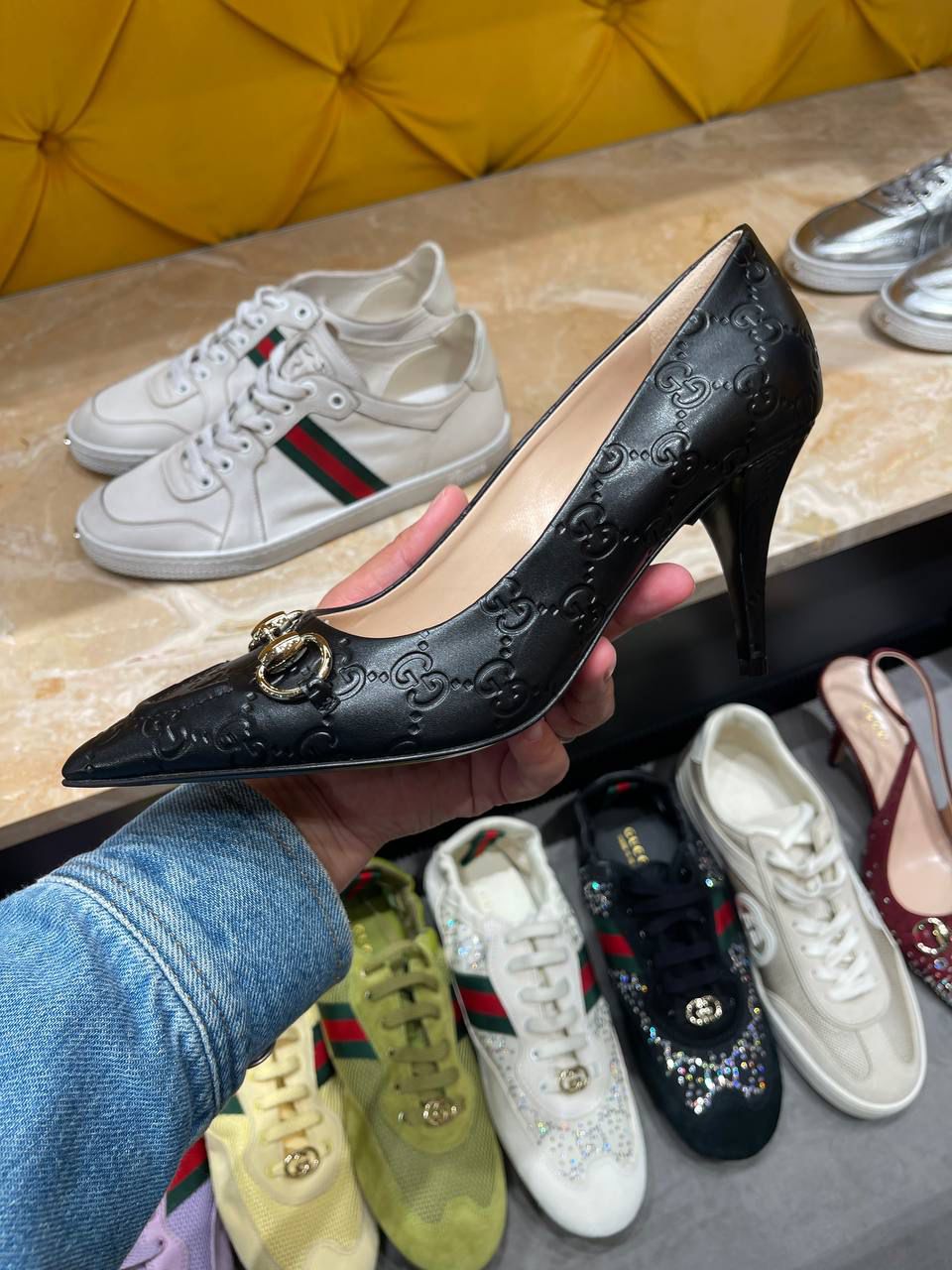 Gucci GG Embossed Leather Pump with Horsebit