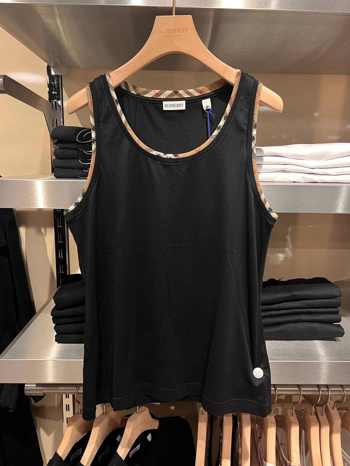 Vintage Check Trim Cotton Tank Top