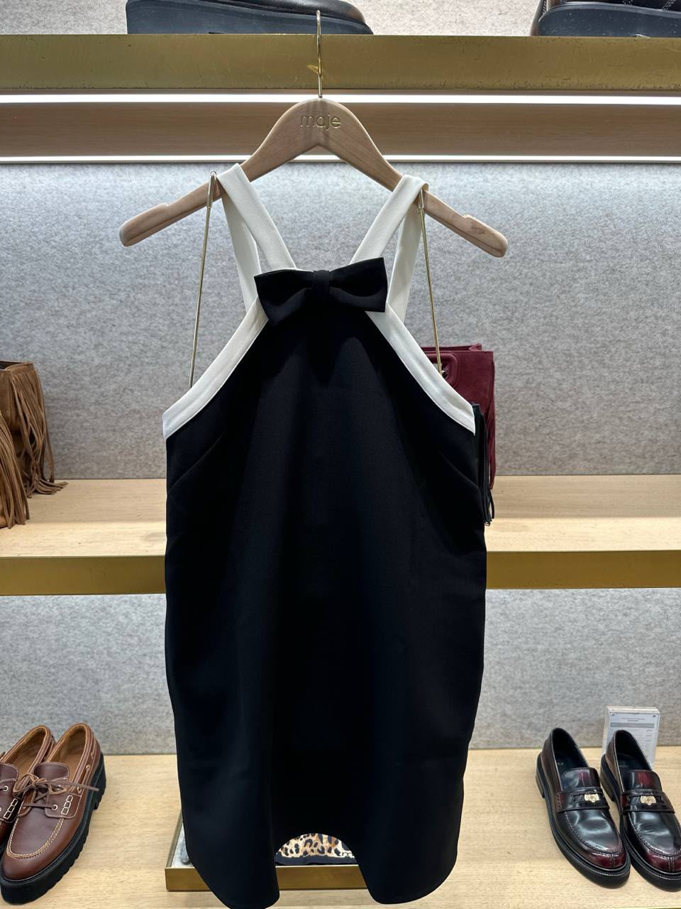 Contrast Bow-Detail Mini Dress