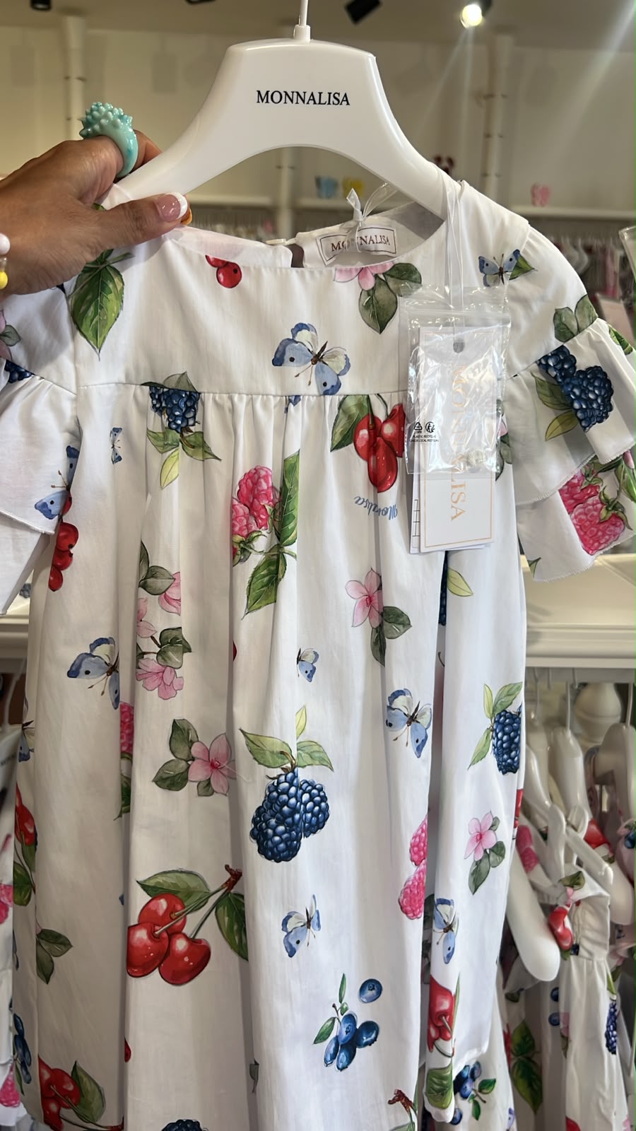 Girls' Fruit and Butterfly Print Ruffle Sleeve Dress