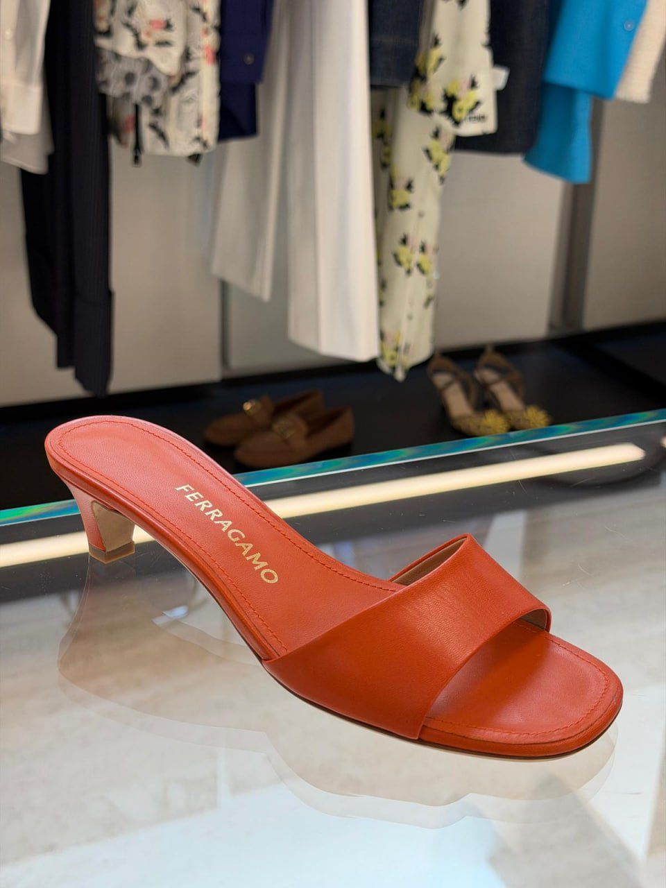Ferragamo Leather Kitten Heel Mules