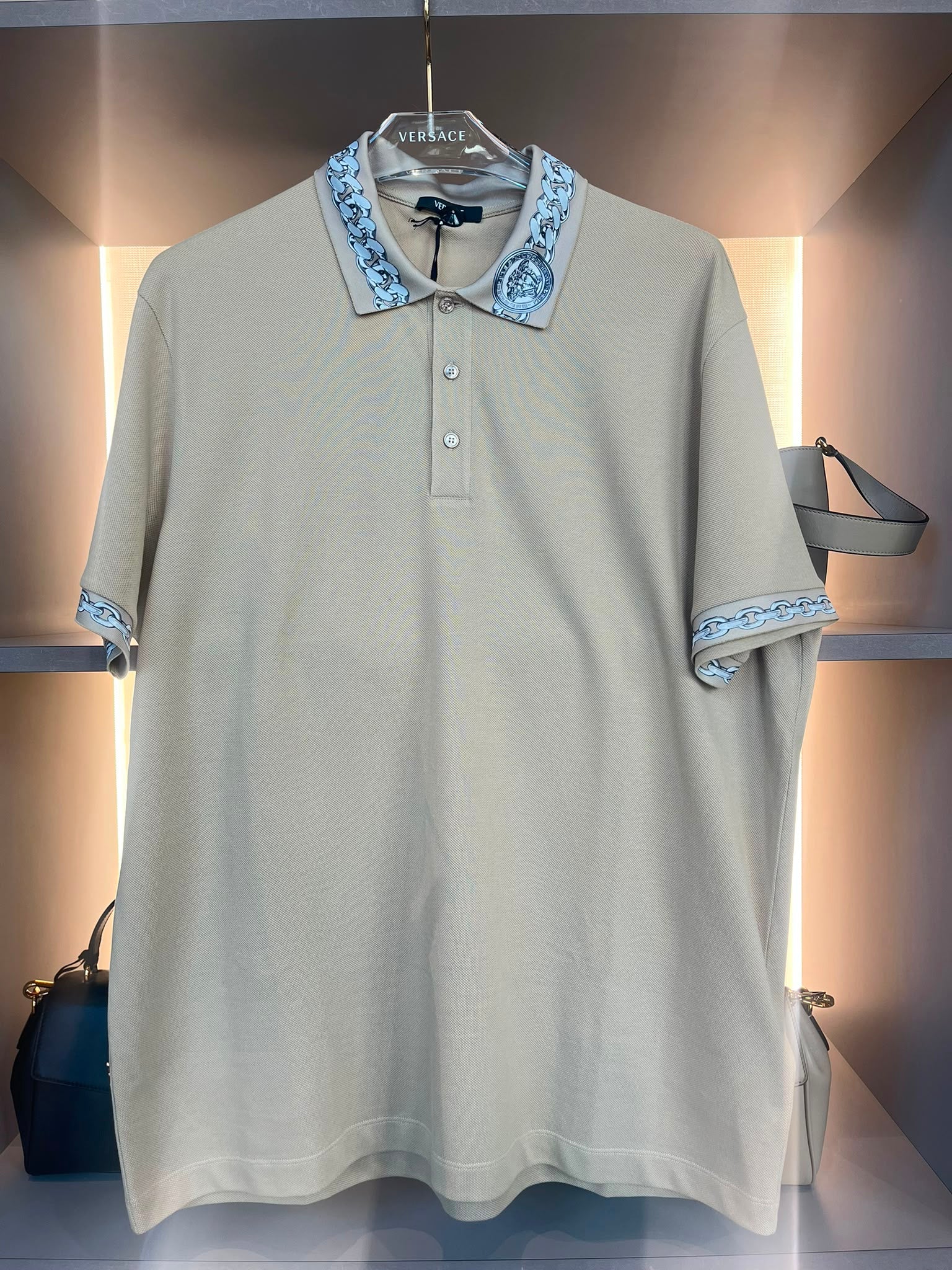 Chain Print Collar Polo Shirt