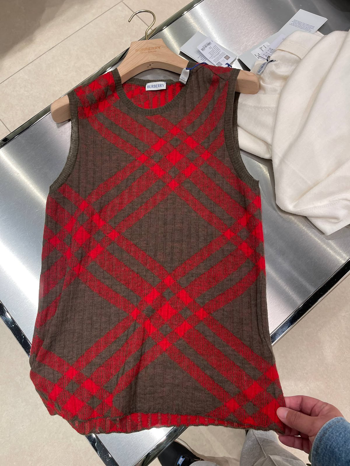 Check Knit Sleeveless Top