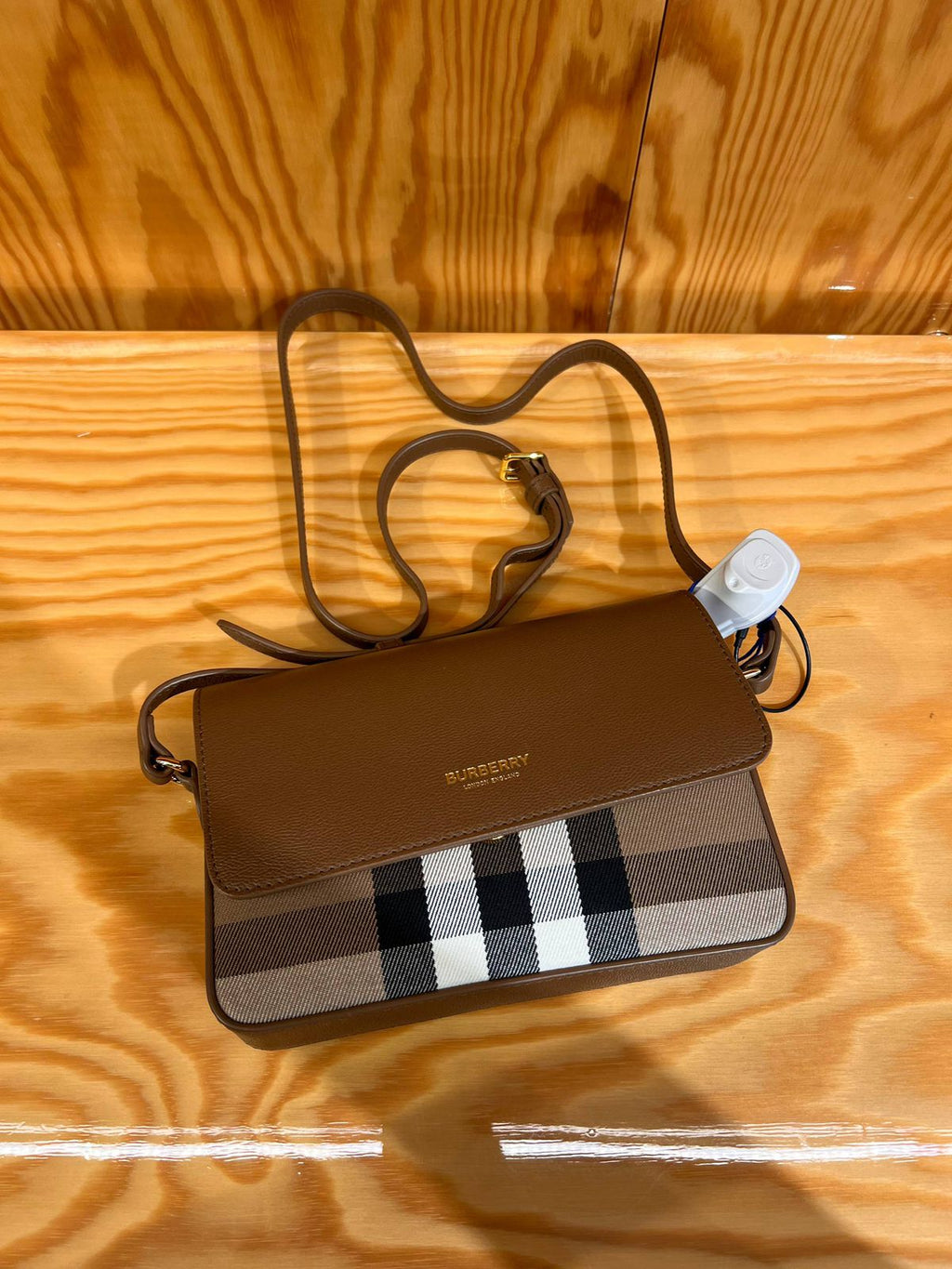 Check and Leather Crossbody Bag