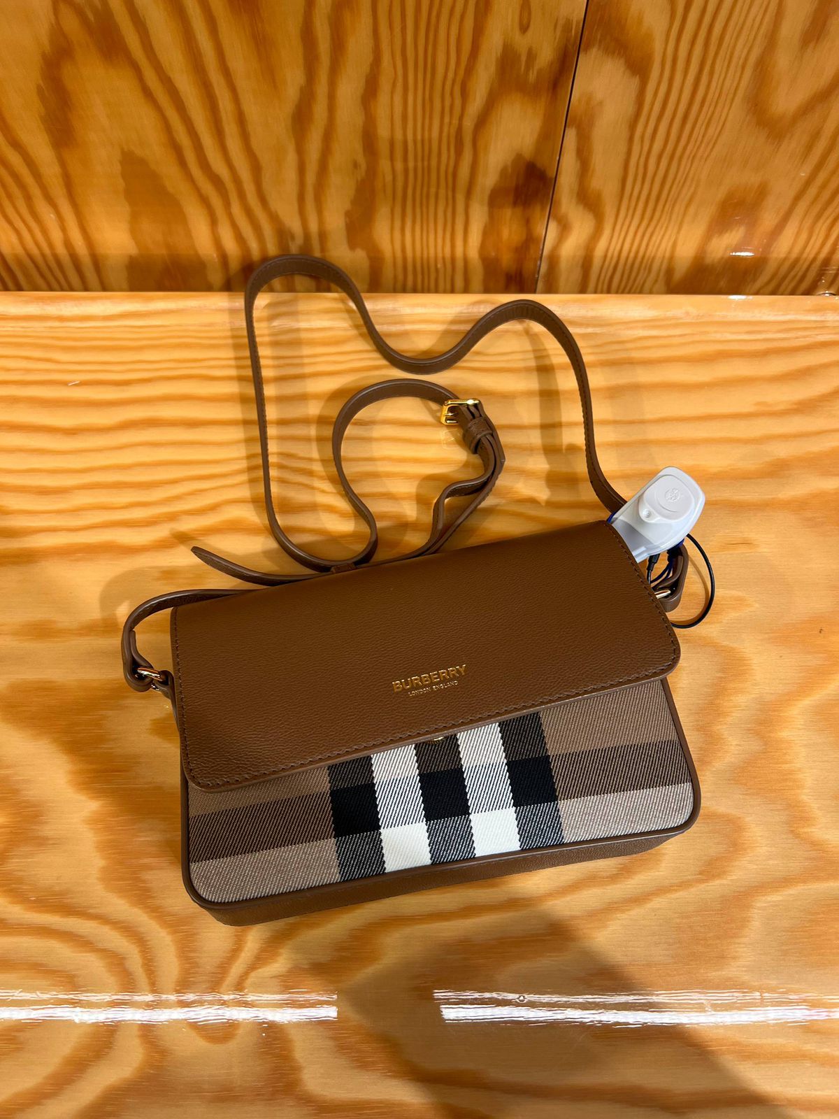 Check and Leather Crossbody Bag