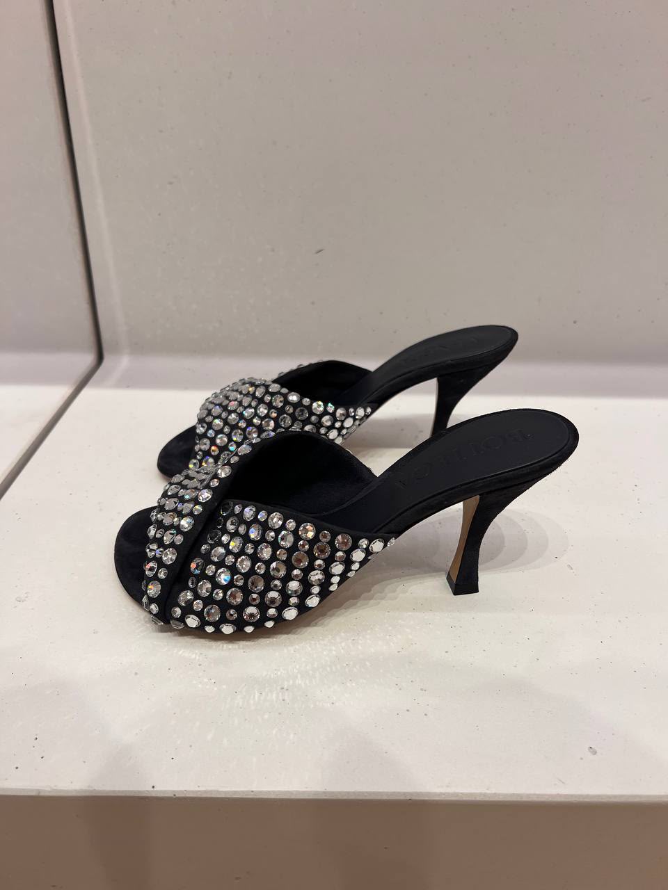 Crystal-embellished satin mules