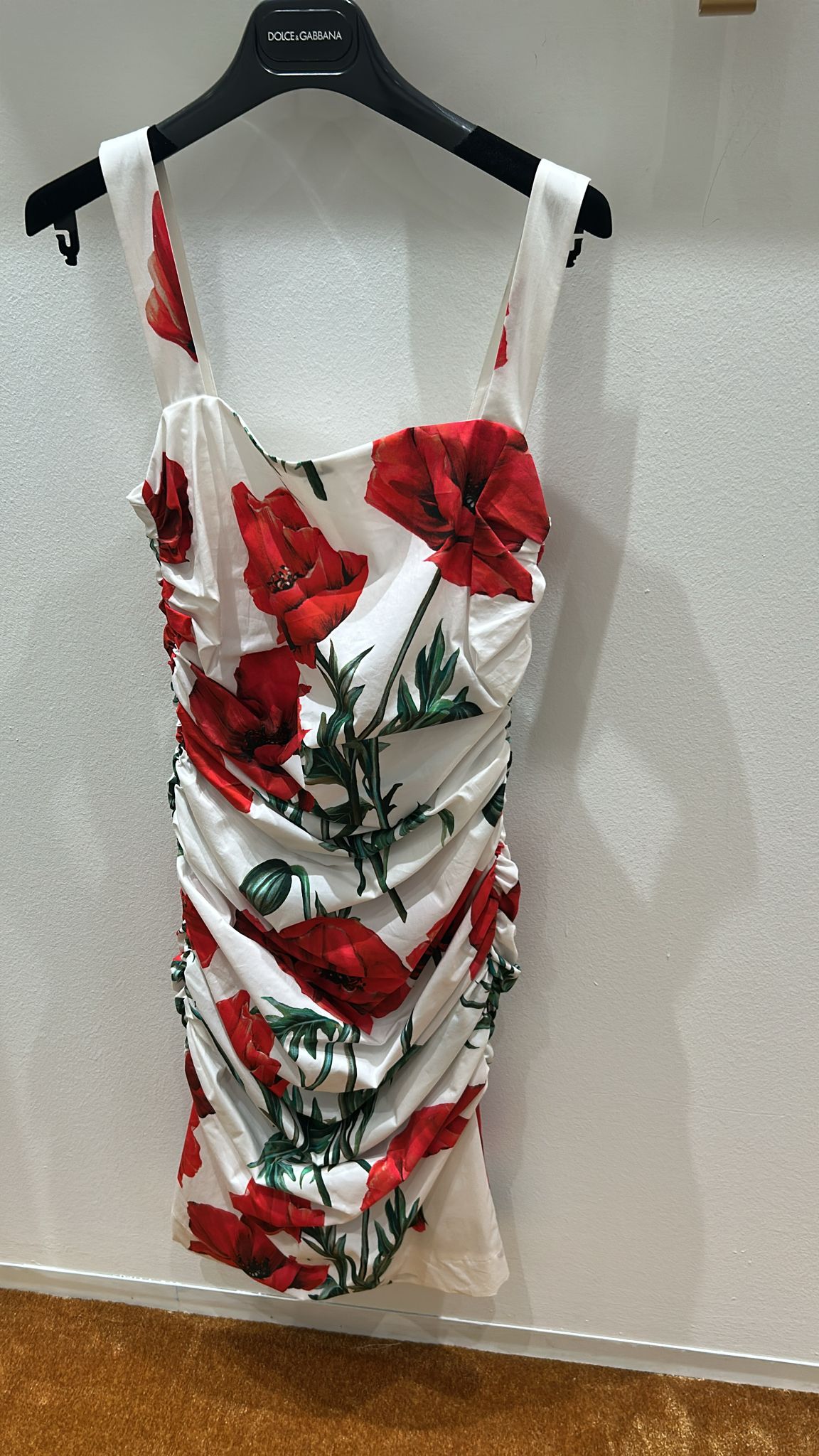 Poppy-print ruched cotton-poplin mini dress